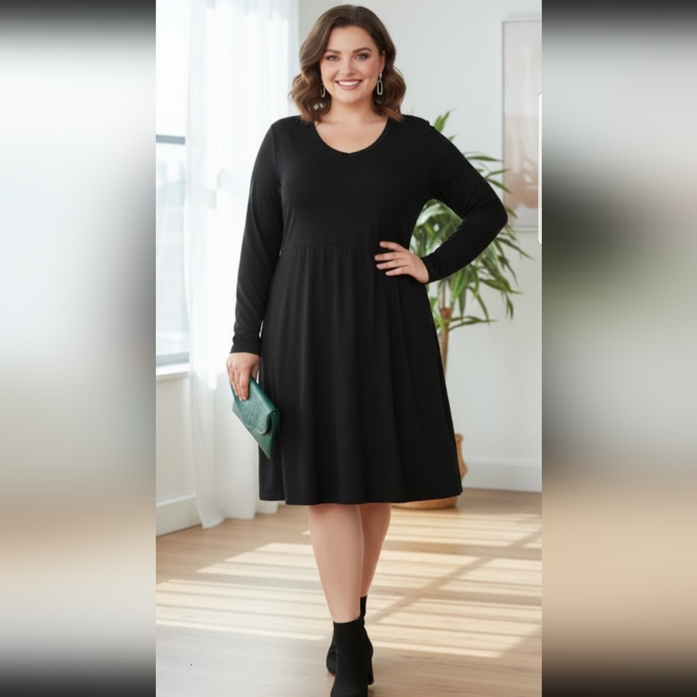 NEW! Terra & Sky Long Sleeve Dresses - Black Set Of 2 NWT - Picture 4 of 10